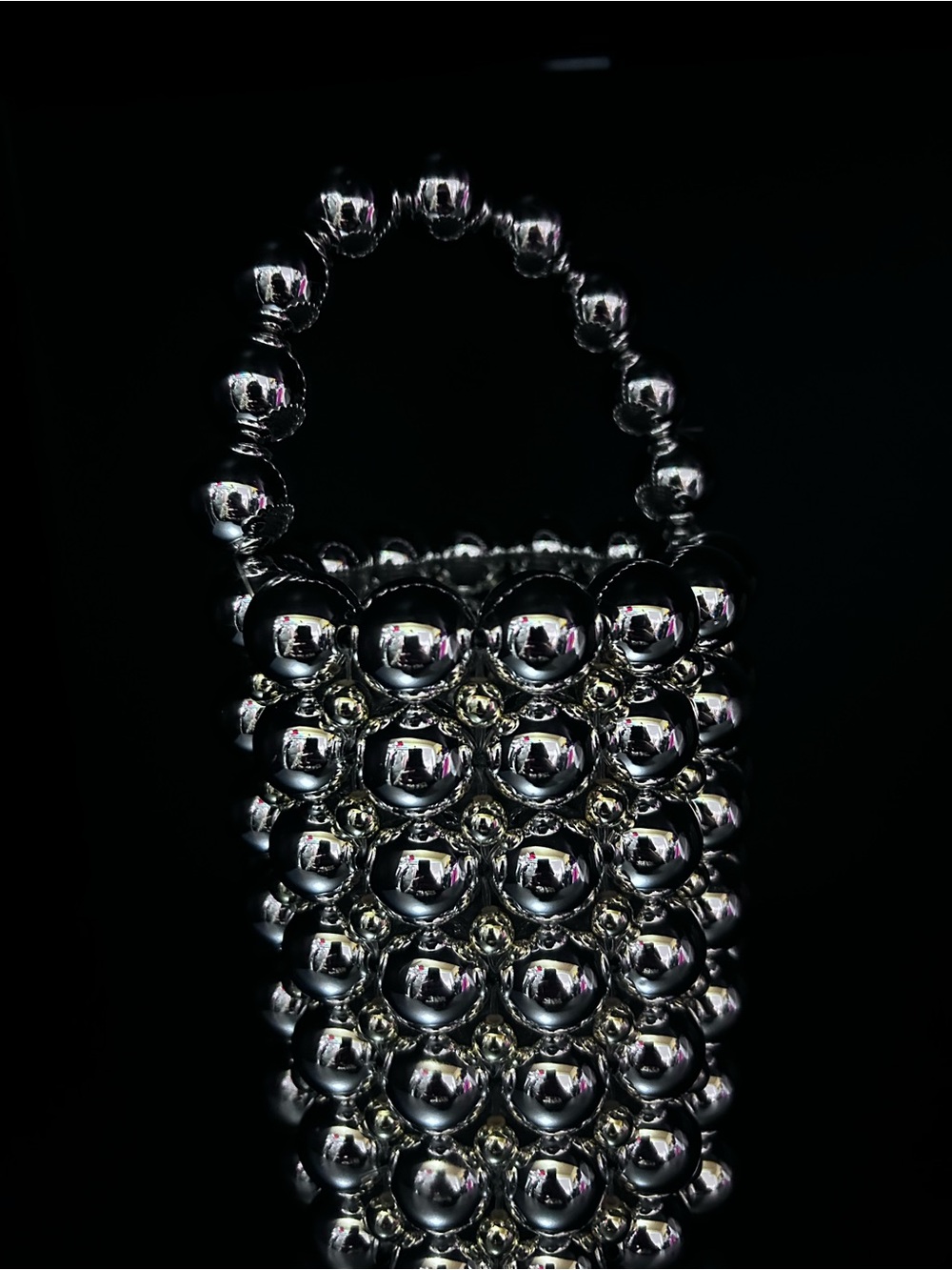 Silver Beaded Mini Tote Bag